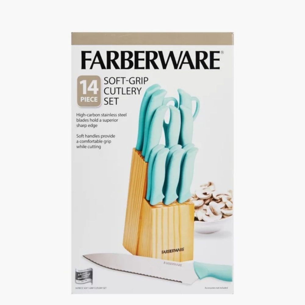 Farberware 14pc Soft grip cutlery set - Aqua NWT